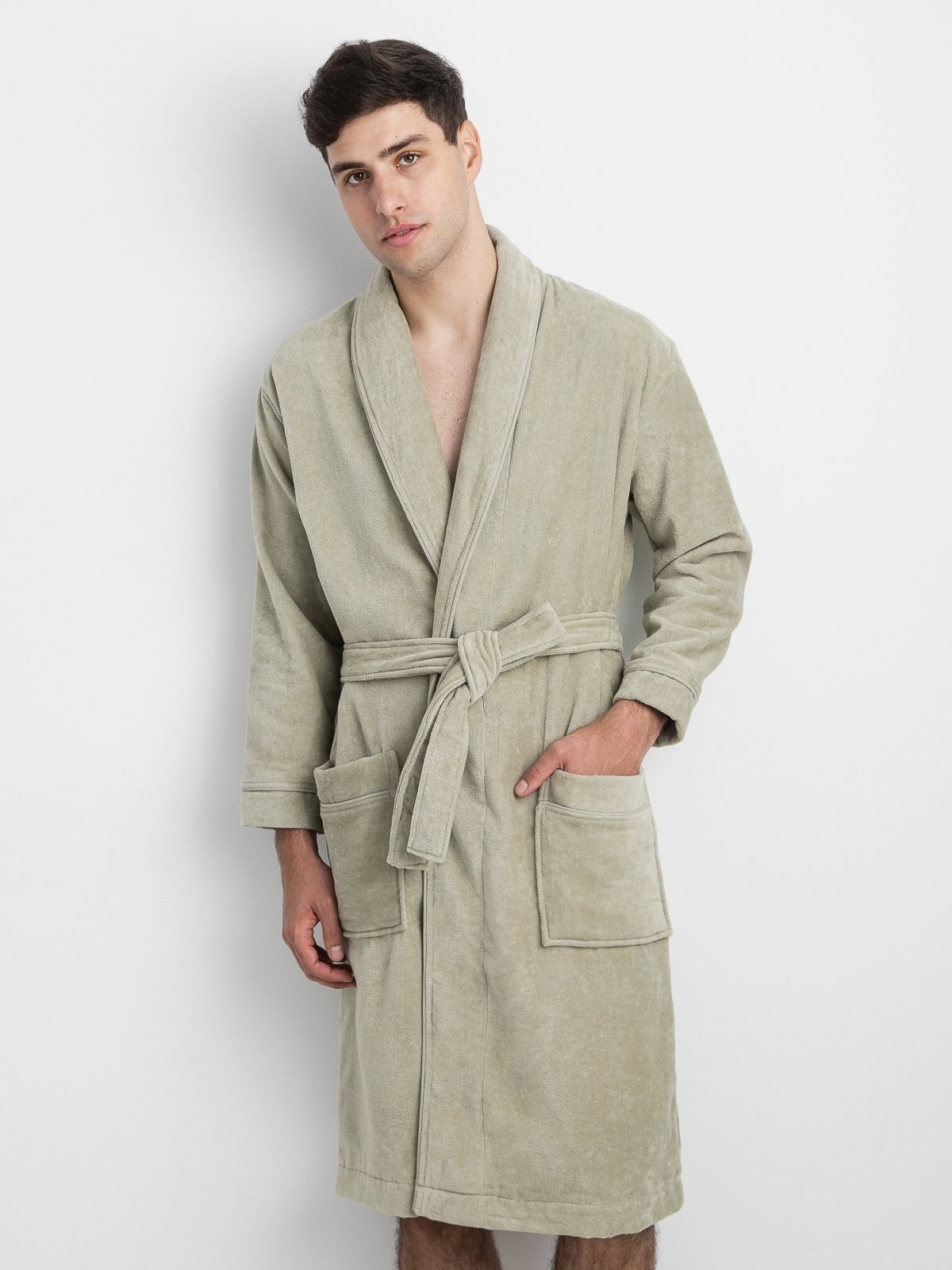 Velour bathrobe with side collar-2